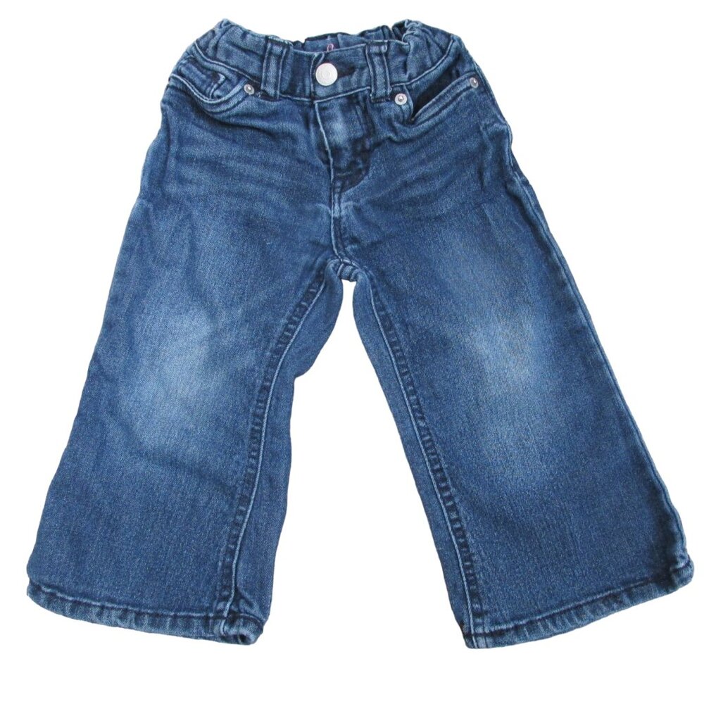 Cherokee Zip Up Bootcut Jeans Toddler Girls 18M Blue Elastic Denim Adjustable
